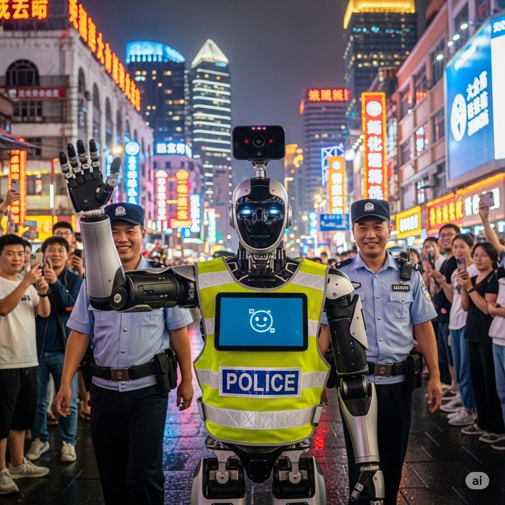 PM01 Robots Patrol Shenzhen Streets with Police