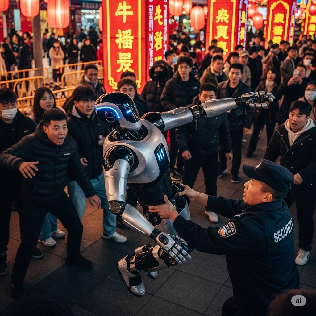 Humanoid Robot Malfunctions at Tianjin Festival